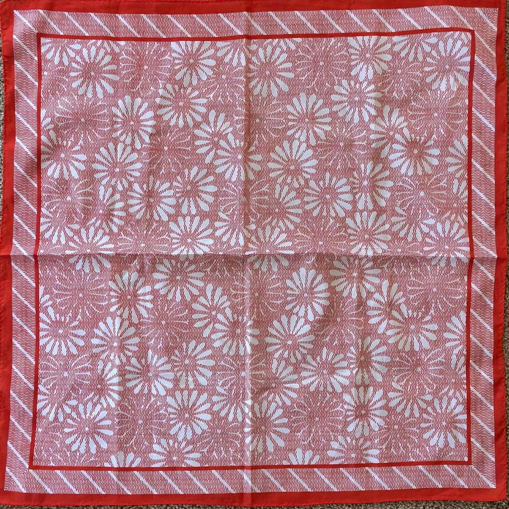 Vintage Floral Scarf Square Orange White Summer Spring Fun Flowers